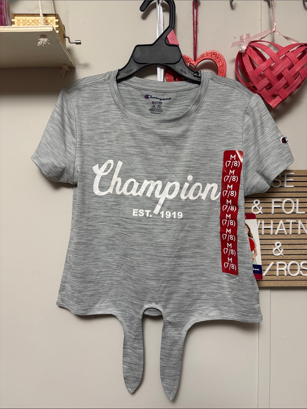 Champion Gray Girls' Logo Tie-Hem Tee with Red Accent